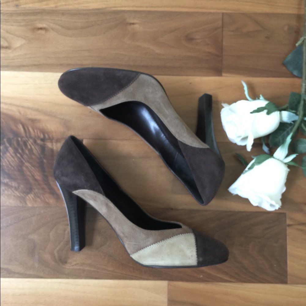 Aldo real suede shoes heels Brown natural tan beige colors patch style US 10